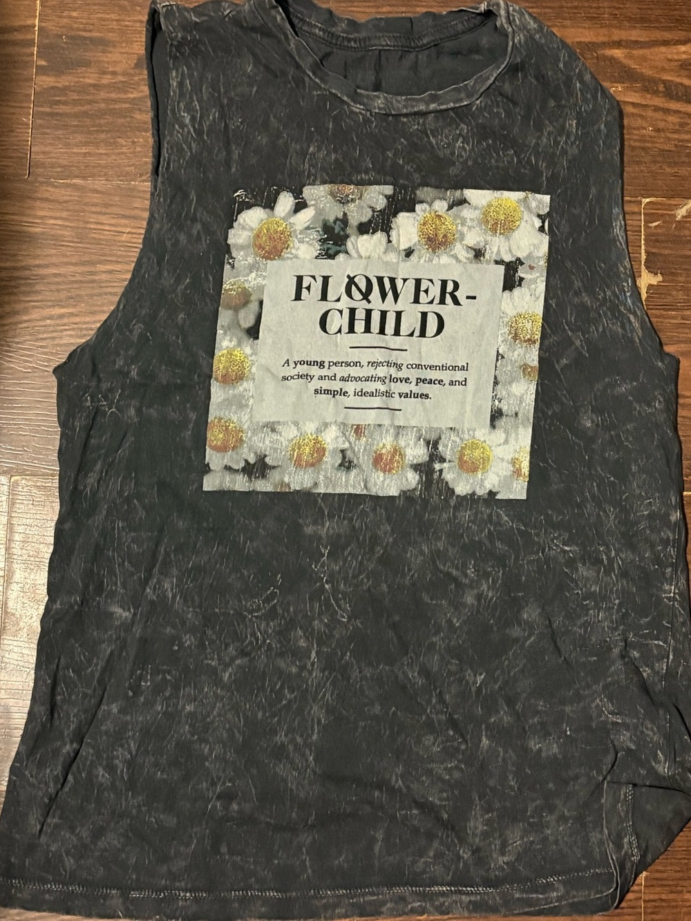 Flower-Child Women’s XS Graphic Muscle Tank - Black